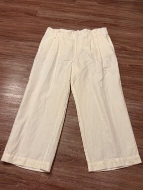 LOFT White Linen Blend Paperbag Trouser Ankle Pants Size 12